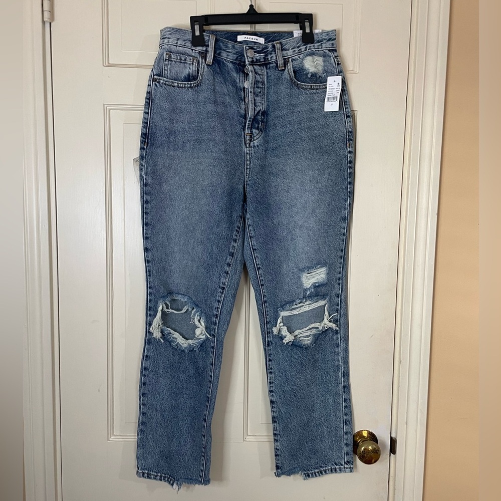 NWT Pacsun Women’s Denim Jeans High Rise Straight Size 27 Button Fly Distressed